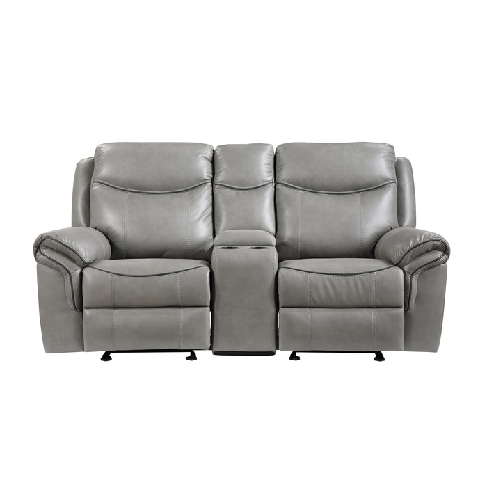 Aram Double Glider Reclining Loveseat with Center Console, Receptacles and USB Ports in Gray - 8206GRY-2