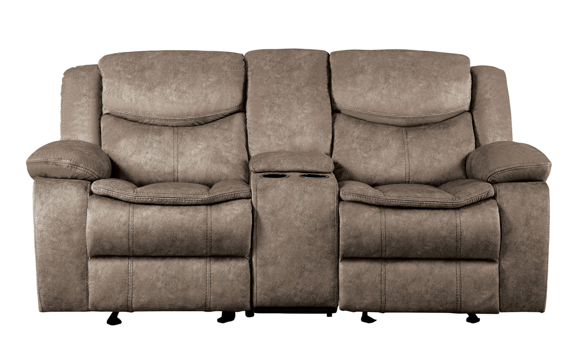 Bastrop Double Glider Reclining Loveseat with Center Console in Brown - 8230FBR-2