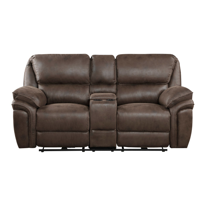 Proctor Power Double Reclining Loveseat with Center Console in Brown - 8517BRW-2PW