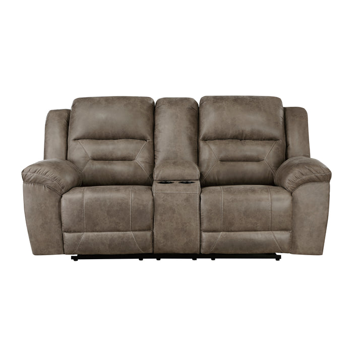 Hazen Double Reclining Loveseat with Center Console in Brown - 8538BR-2