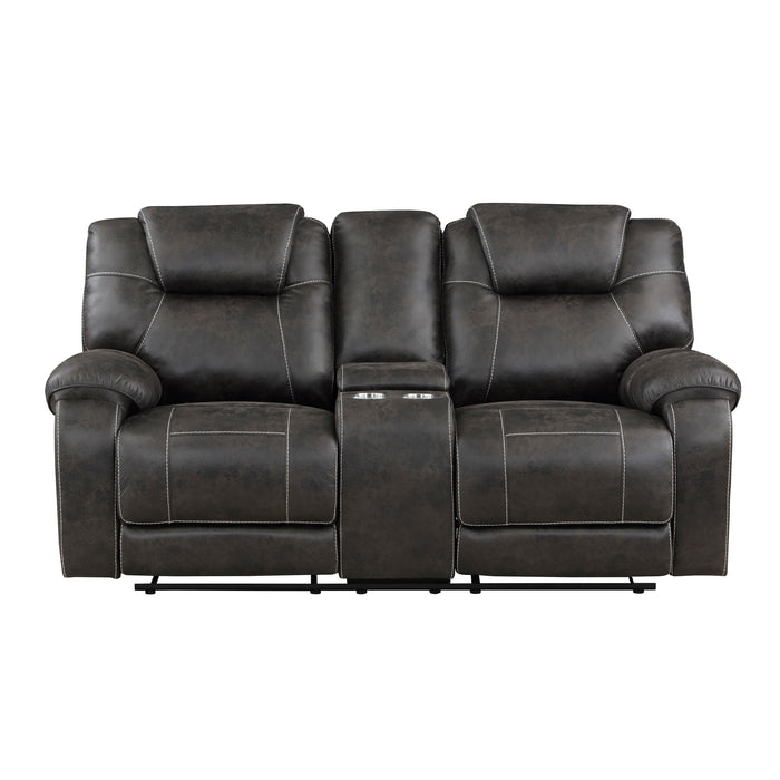 Gainesville Double Reclining Loveseat with Center Console in Brown - 8560PM-2