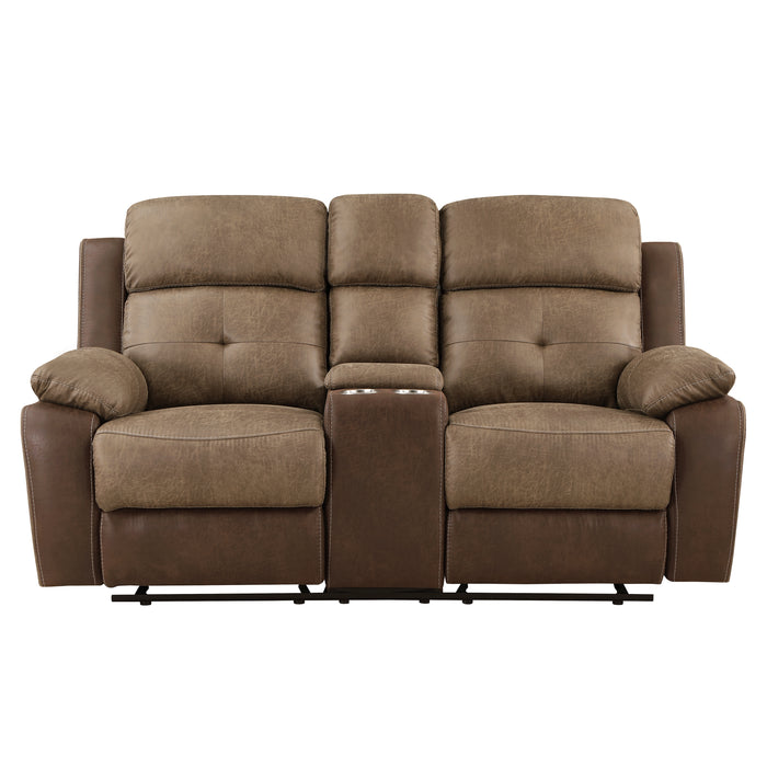 Glendale Double Glider Reclining Loveseat with Center Console in Brown - 8599BR-2