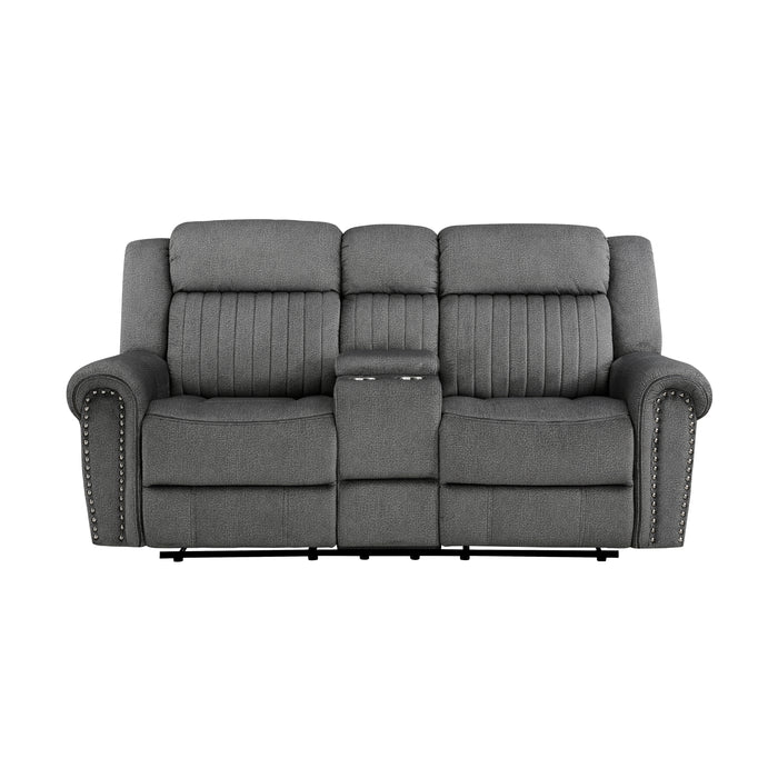 Brennen Double Reclining Loveseat with Center Console in Gray - 9204CC-2