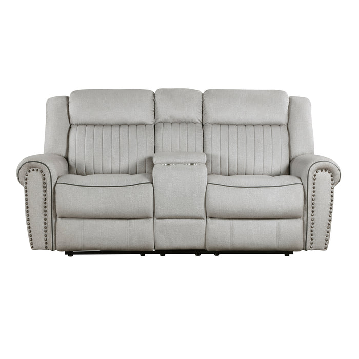 Brennen Power Double Reclining Loveseat with Center Console in Gray - 9204MT-2PW
