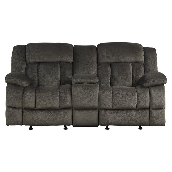 Laurelton Double Glider Reclining Loveseat with Center Console in Brown - 9636-2
