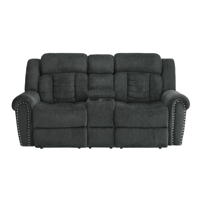 Nutmeg Double Reclining Loveseat with Center Console in Gray - 9901CC-2