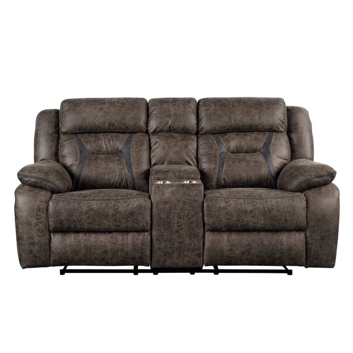 Madrona Hill Double Reclining Loveseat with Center Console in Brown - 9989DB-2