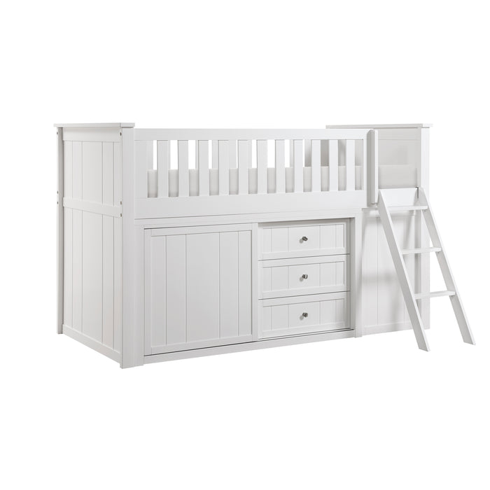 Galen (5) Low Loft Bunk with Bookcase and Dresser in White - B2053LLW-1*BCDR