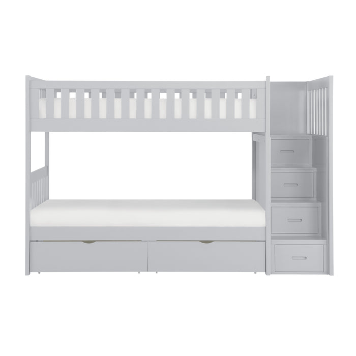 Orion (5) Twin/Twin Step Bunk Bed with Storage Boxes in Gray - B2063SB-1*T