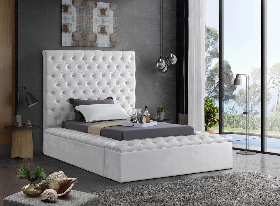 Bliss White Velvet Twin Bed (3 Boxes)