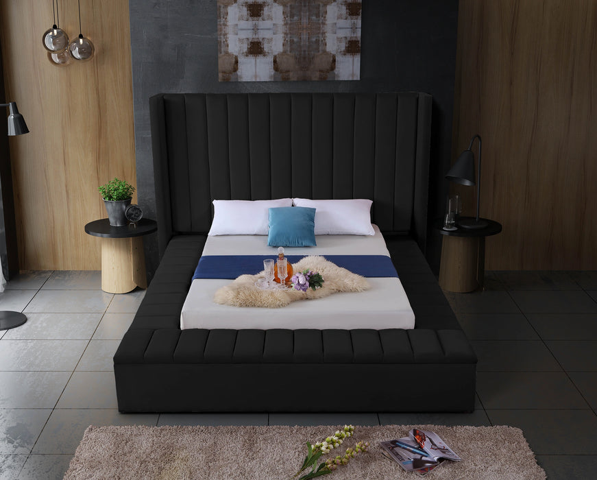 Kiki Black Velvet Full Bed (3 Boxes)