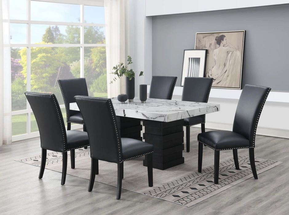 Dining Table & 6 Black Leather Chairs