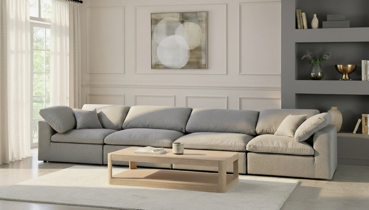 Serene Grey Linen Fabric Deluxe Cloud Modular Sofa