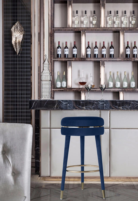 Coral Navy Velvet Bar Stool