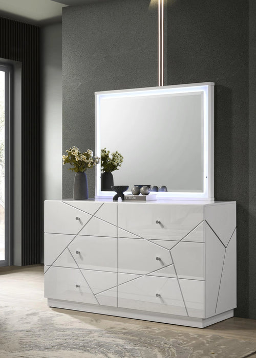White/Gray Line Queen Bed