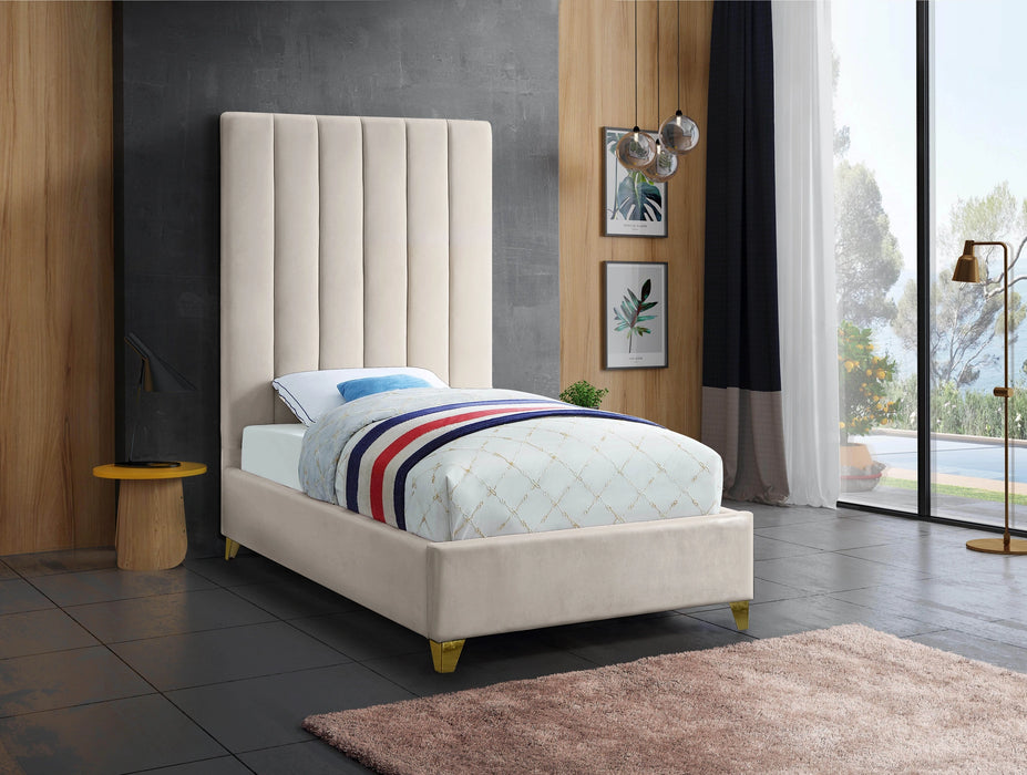 Via Cream Velvet Twin Bed