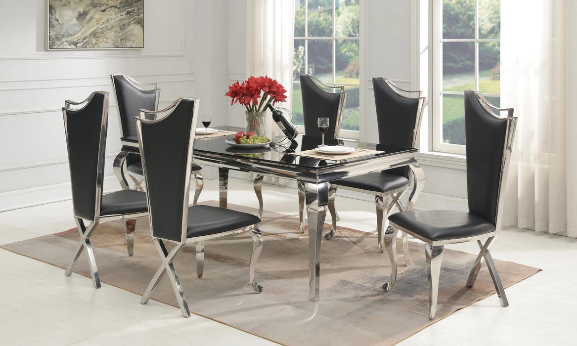 Glamour Dining Table & 6 Black Leather Chairs