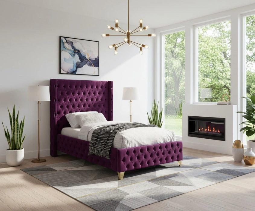 Savan Purple Velvet Twin Bed