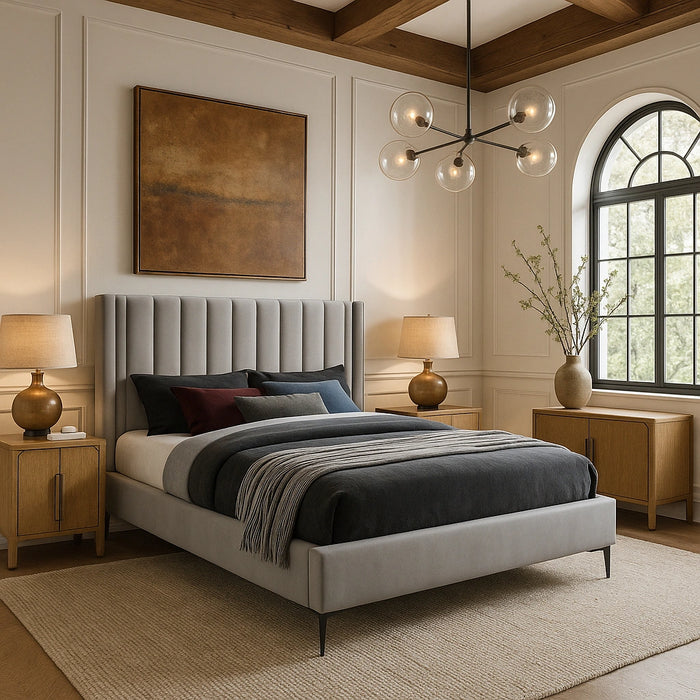 Nadia Cream Velvet Queen Bed