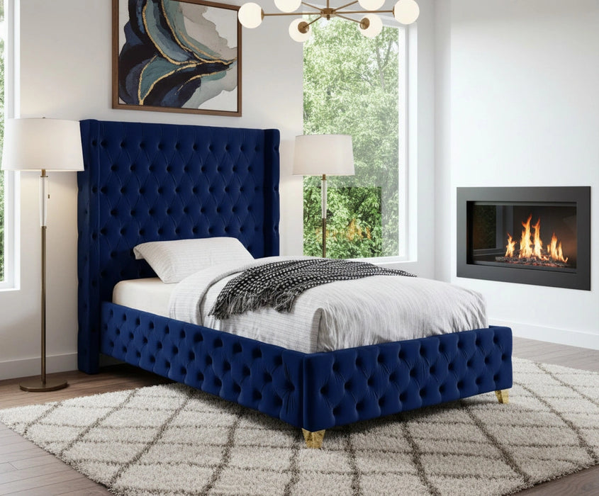 Savan Navy Velvet Twin Bed