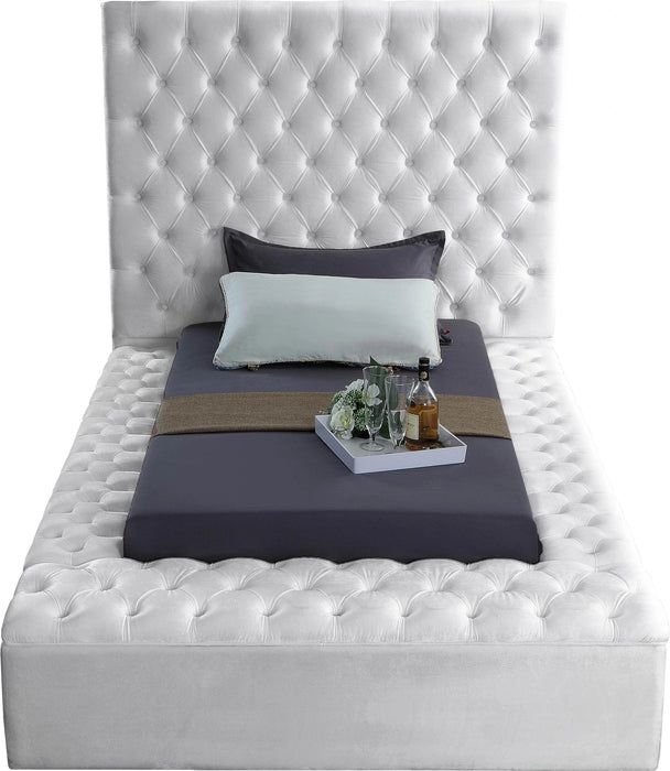 Bliss White Velvet Twin Bed (3 Boxes)