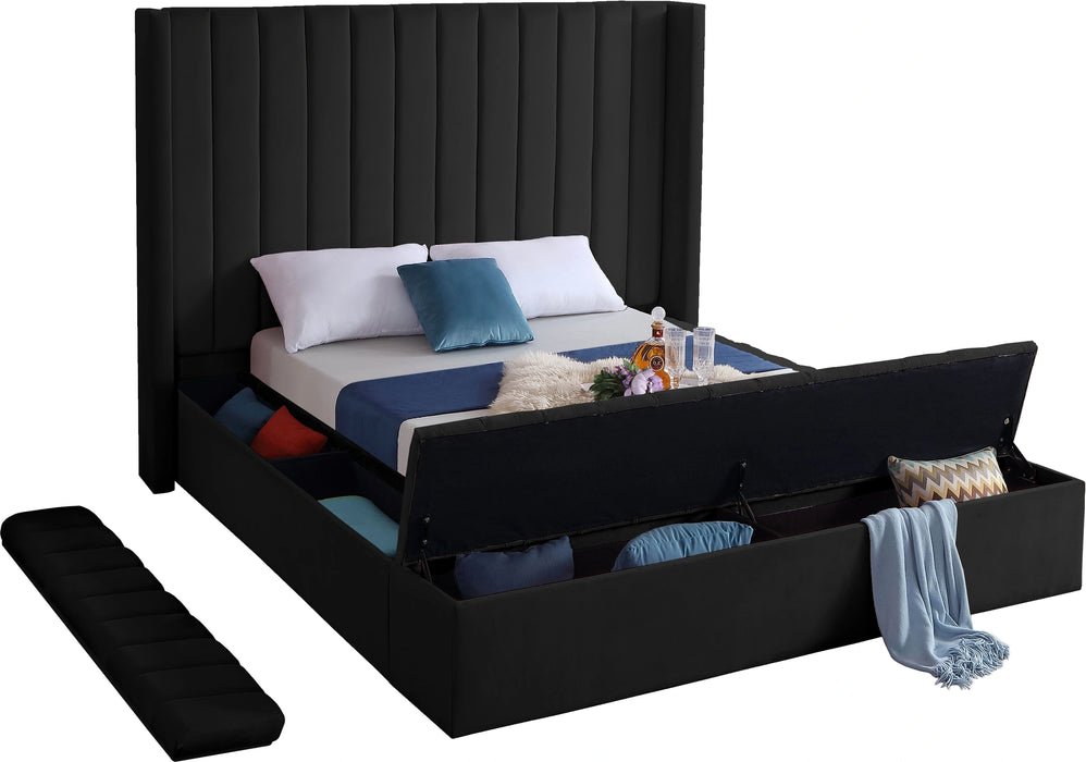 Kiki Black Velvet Queen Bed (3 Boxes)