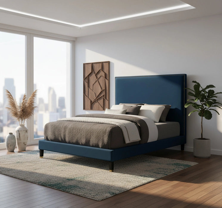 Harlie Navy Velvet King Bed