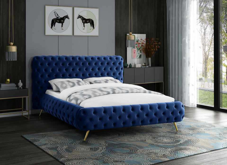 Delano Navy Velvet Queen Bed