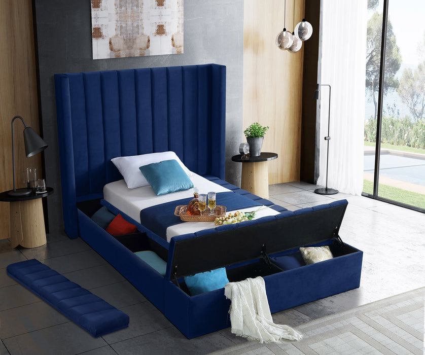 Kiki Navy Velvet Twin Bed (3 Boxes)