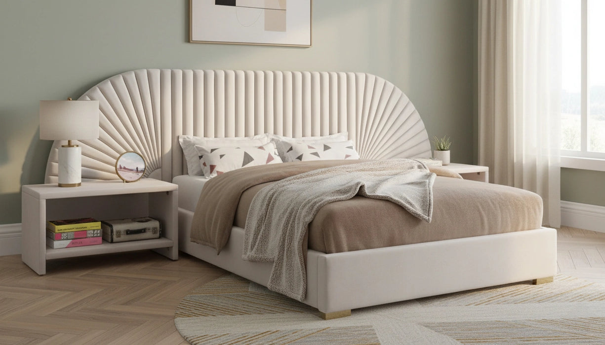 Cleo Cream Velvet King Bed (3 Boxes)