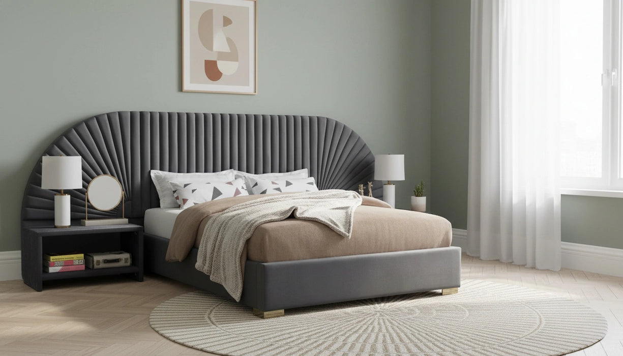Cleo Grey Velvet King Bed (3 Boxes)