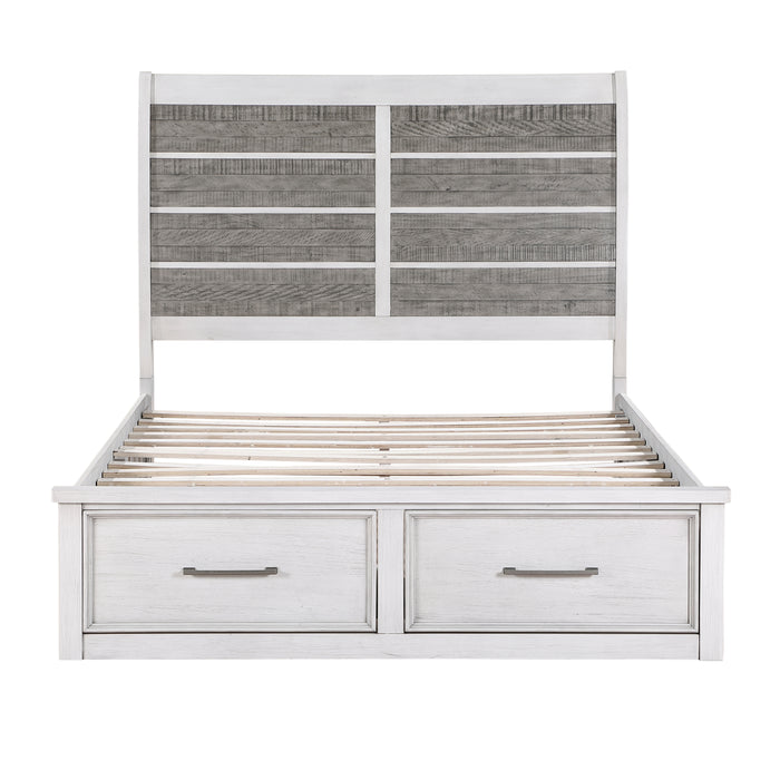 Ambrose Queen Platform Bed with Footboard Storage in Gray/White - 1303-1