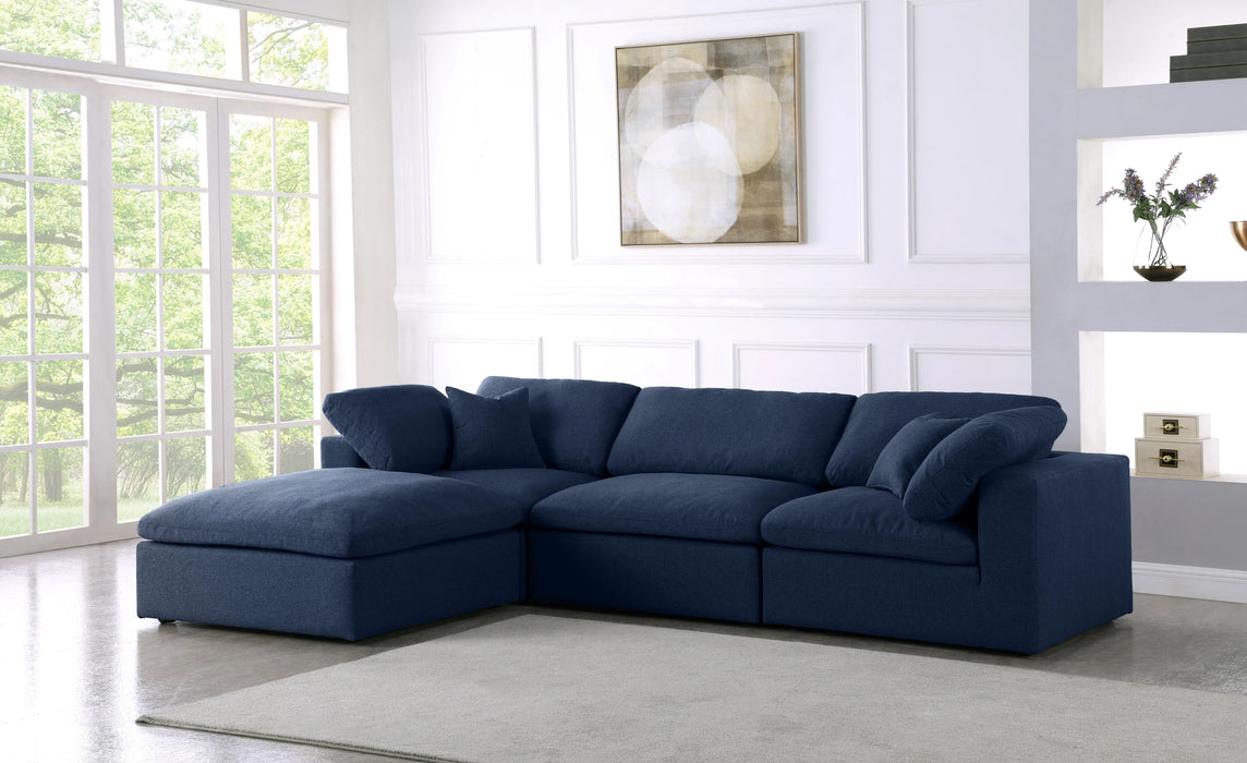 Serene Navy Linen Fabric Deluxe Cloud Modular Sectional