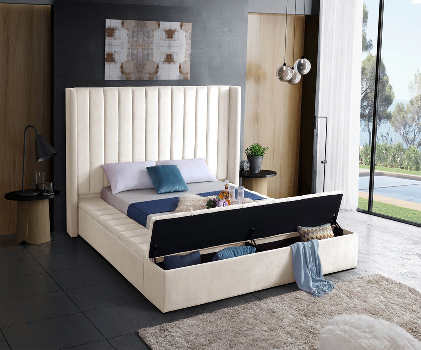 Kiki Cream Velvet Queen Bed (3 Boxes)