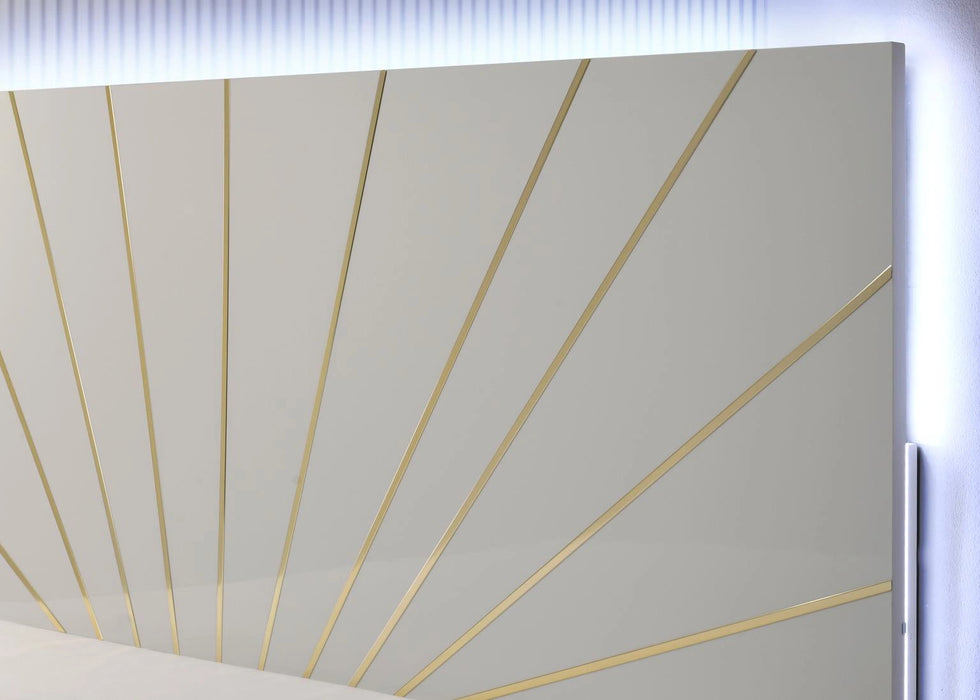 White/Gold Line Led Queen Bed