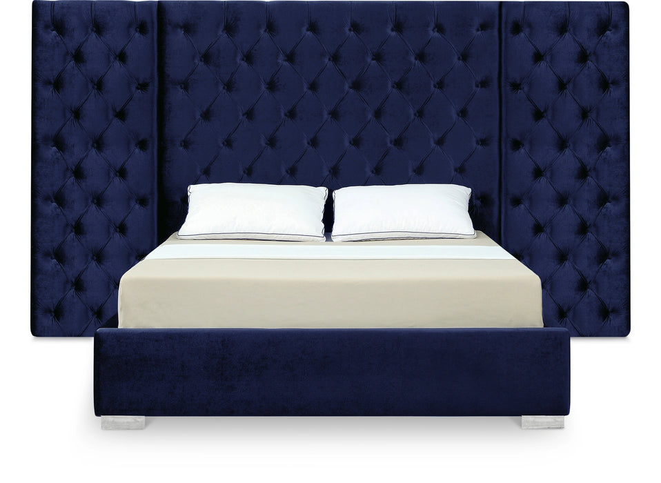 Grande Navy Velvet King Bed (3 Boxes)
