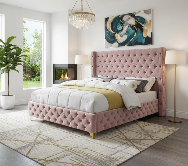 Savan Pink Velvet King Bed