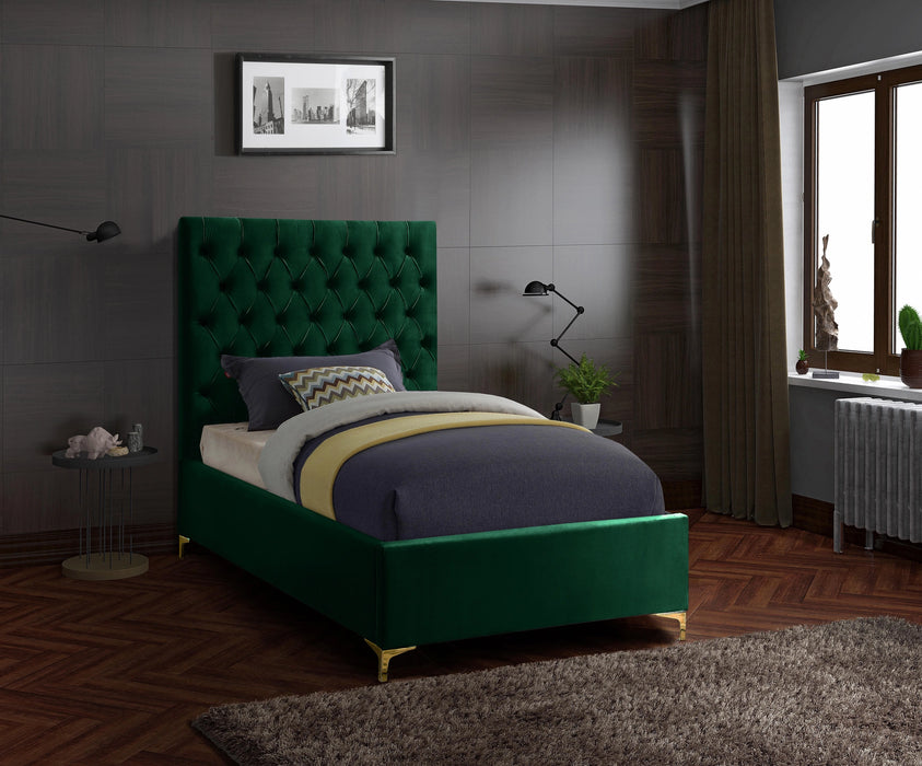 Cruz Green Velvet Twin Bed