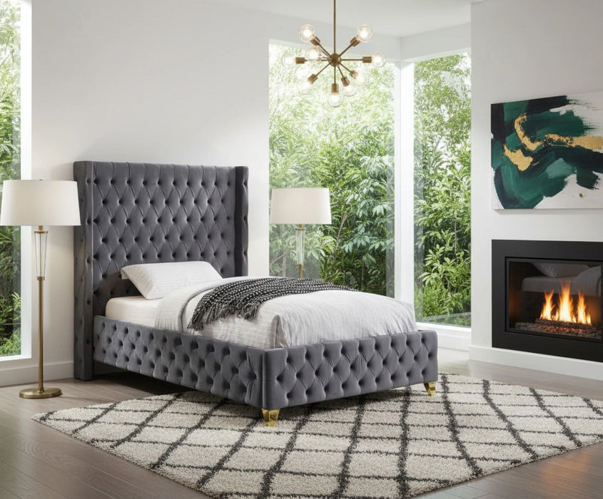 Savan Grey Velvet Twin Bed