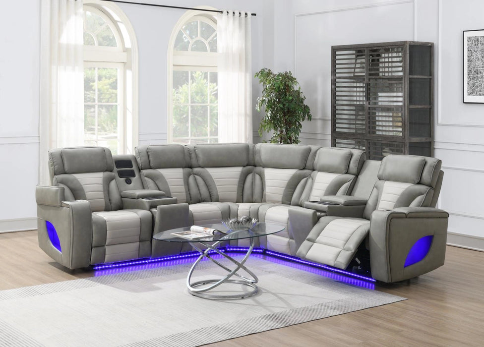 Gray/White Power 3 Pc Sectional W/Bluetooth Speaker, And Wireless Charger