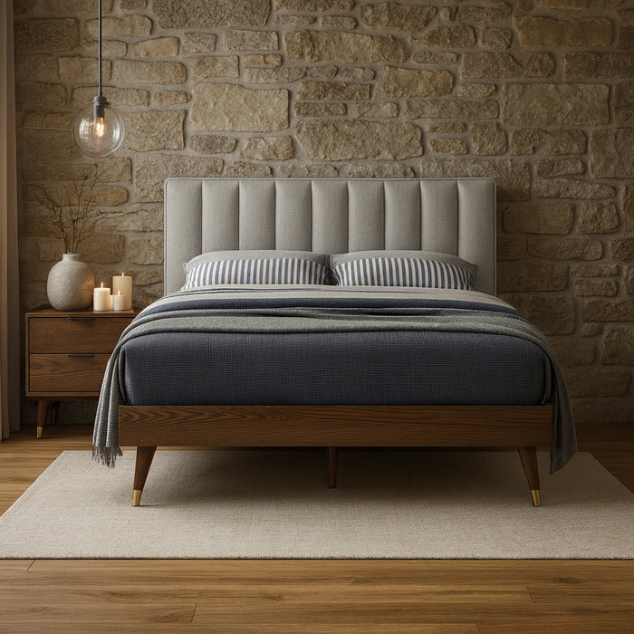 Vance Beige Linen Fabric Queen Bed (3 Boxes)
