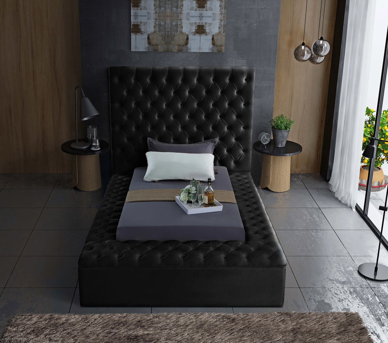 Bliss Black Velvet Twin Bed (3 Boxes)