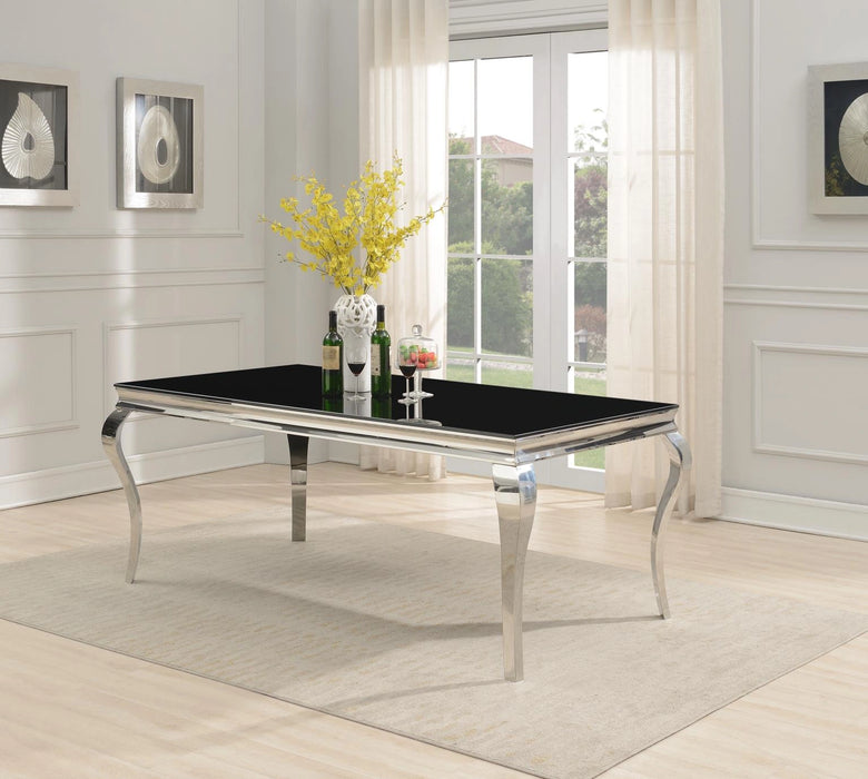 Glamour Dining Table & 6 Black Leather Chairs