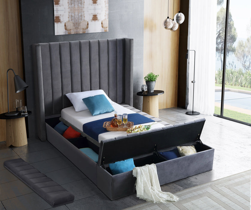 Kiki Grey Velvet Twin Bed (3 Boxes)