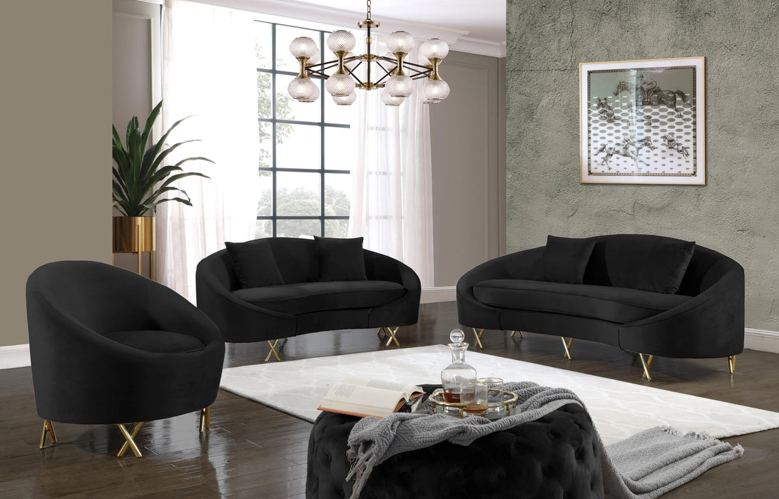 Serpentine Black Velvet Sofa