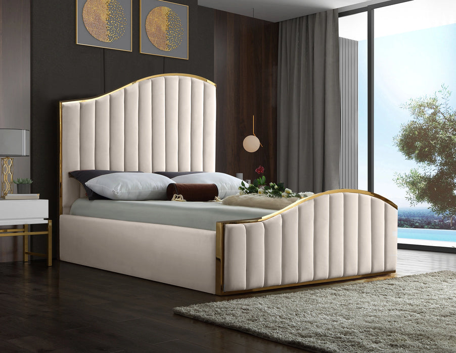 Jolie Cream Velvet Queen Bed (3 Boxes)