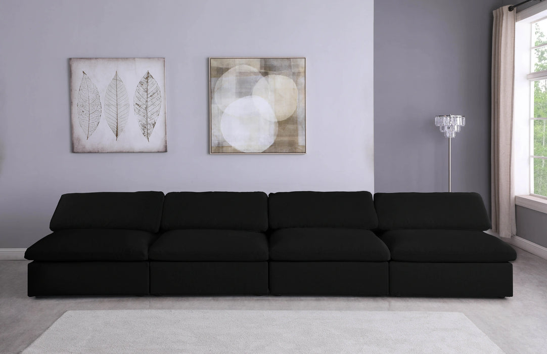 Serene Black Linen Fabric Deluxe Cloud Modular Armless Sofa