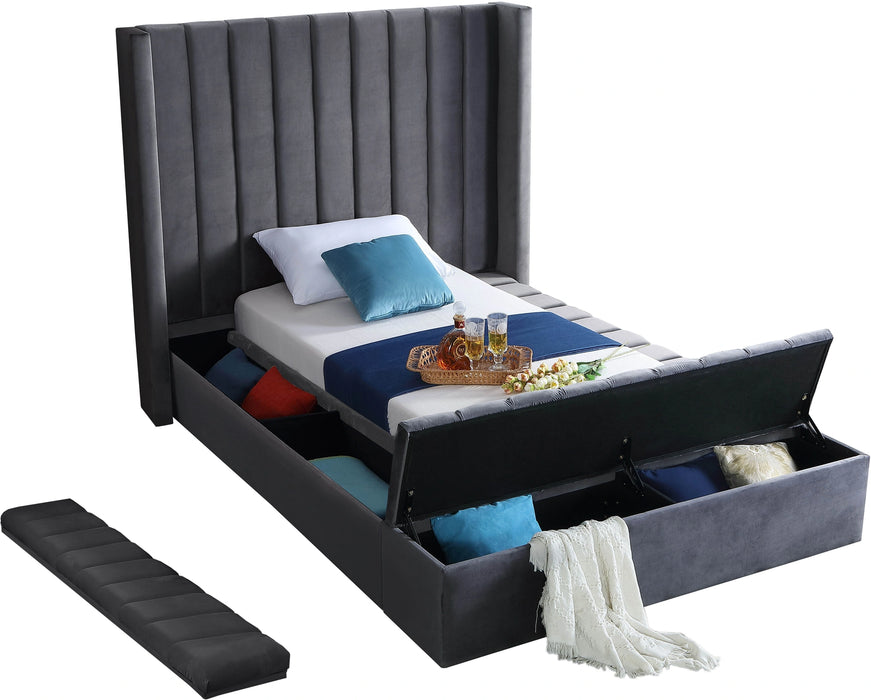 Kiki Grey Velvet Twin Bed (3 Boxes)