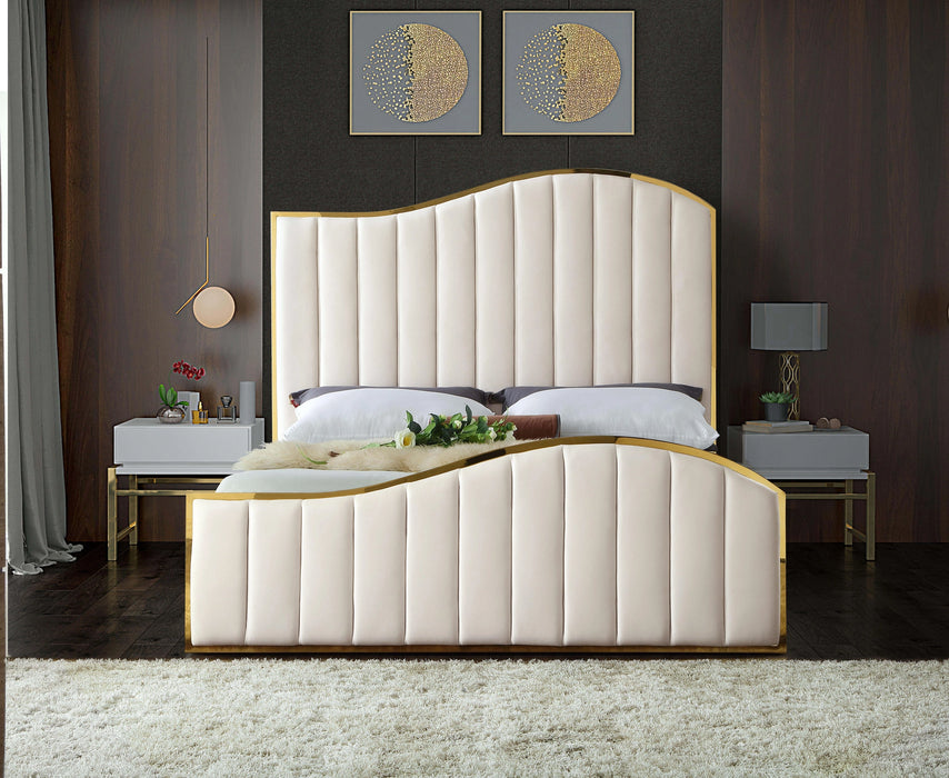 Jolie Cream Velvet Queen Bed (3 Boxes)