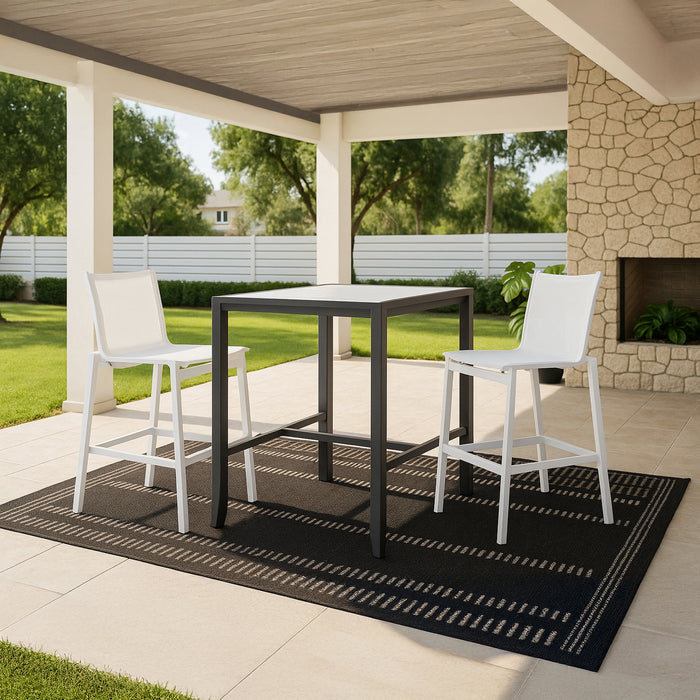 Nizuc White Mesh Waterproof Fabric Outdoor Patio Aluminum Mesh Barstool